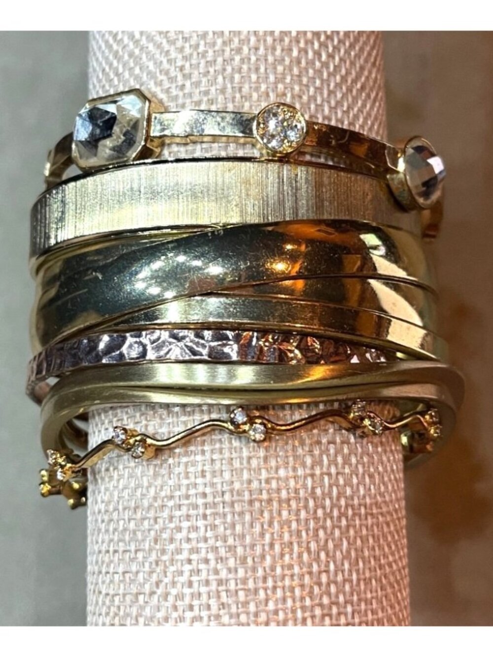 Vintage Y2K Gold Tone Bangle Bracelet Stack Set of 9 Textured Mixed Finishes Ham